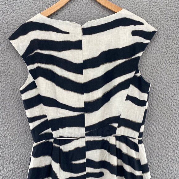 Banana Republic Dress Women 10 Ivory Black Zebra Stripe Linen Sheath Career Work - Picture 4 of 11
